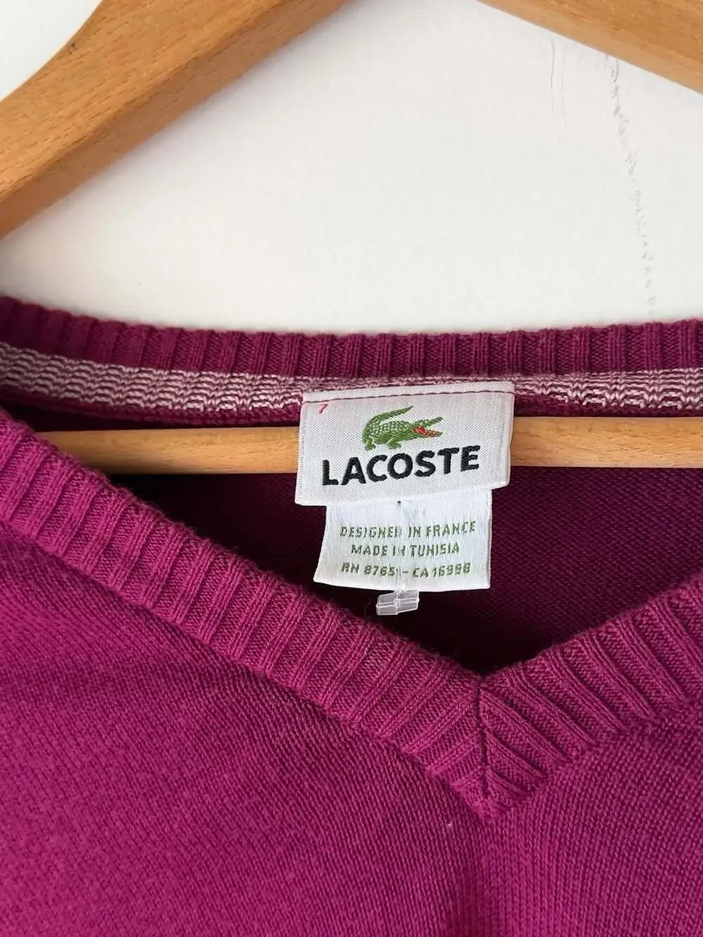 Vintage Lacoste Berry Purple V-Neck Knit Sweater Men Size 7 XXL